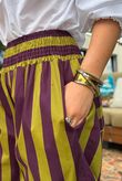 Bloc Stripe Wide Leg Pant Aubergine & Olive